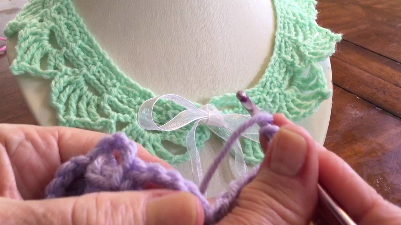 Cómo hacer un Cuello en Punto Abanicos en Punto Alto Triple, Picot y Red en Crochet