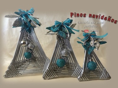 Pinos navideños, cestería con papel periódico - Christmas pins, basketry with newspaper