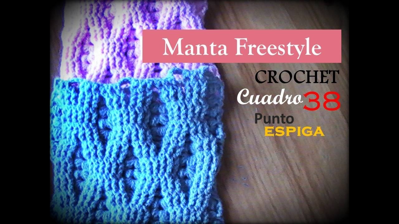 PUNTO ESPIGA a crochet - cuadro 38 manta FREESTYLE (diestro)
