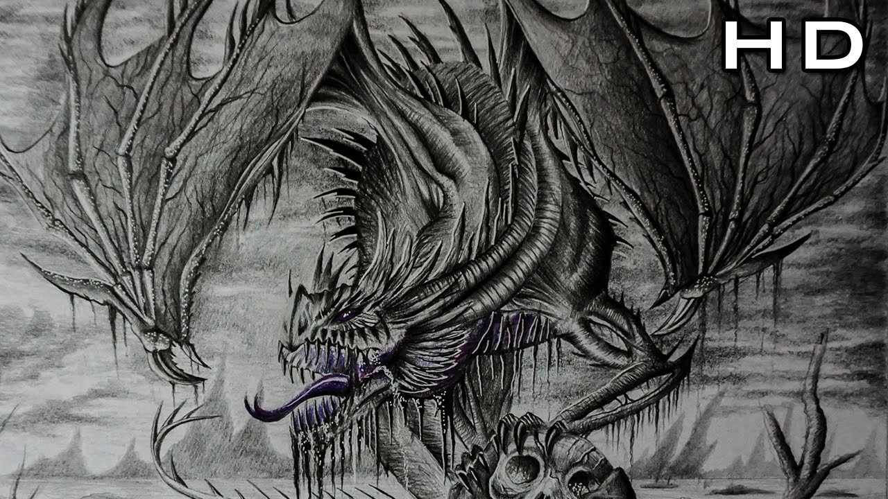 Como dibujar un dragon realista a lapiz paso a paso TUTORIAL De Dibujo