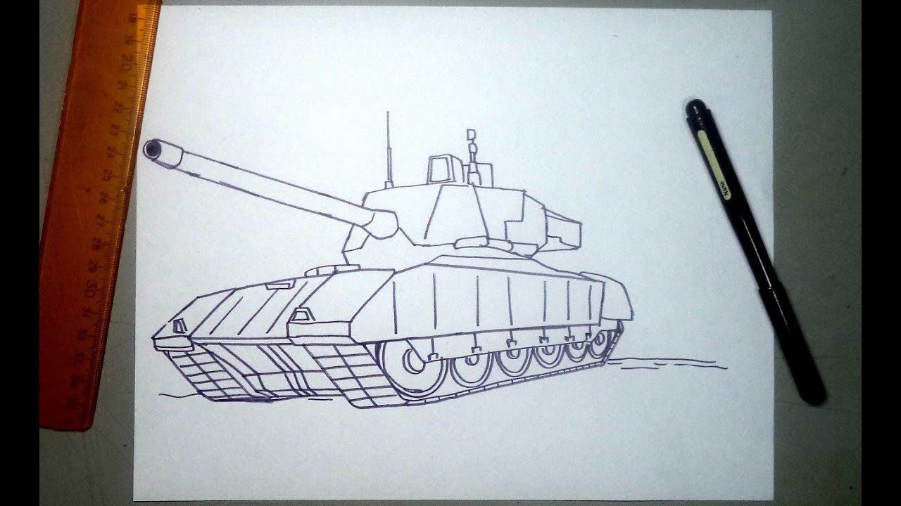 Como dibujar un tanque de guerra T-14 ruso paso a paso
