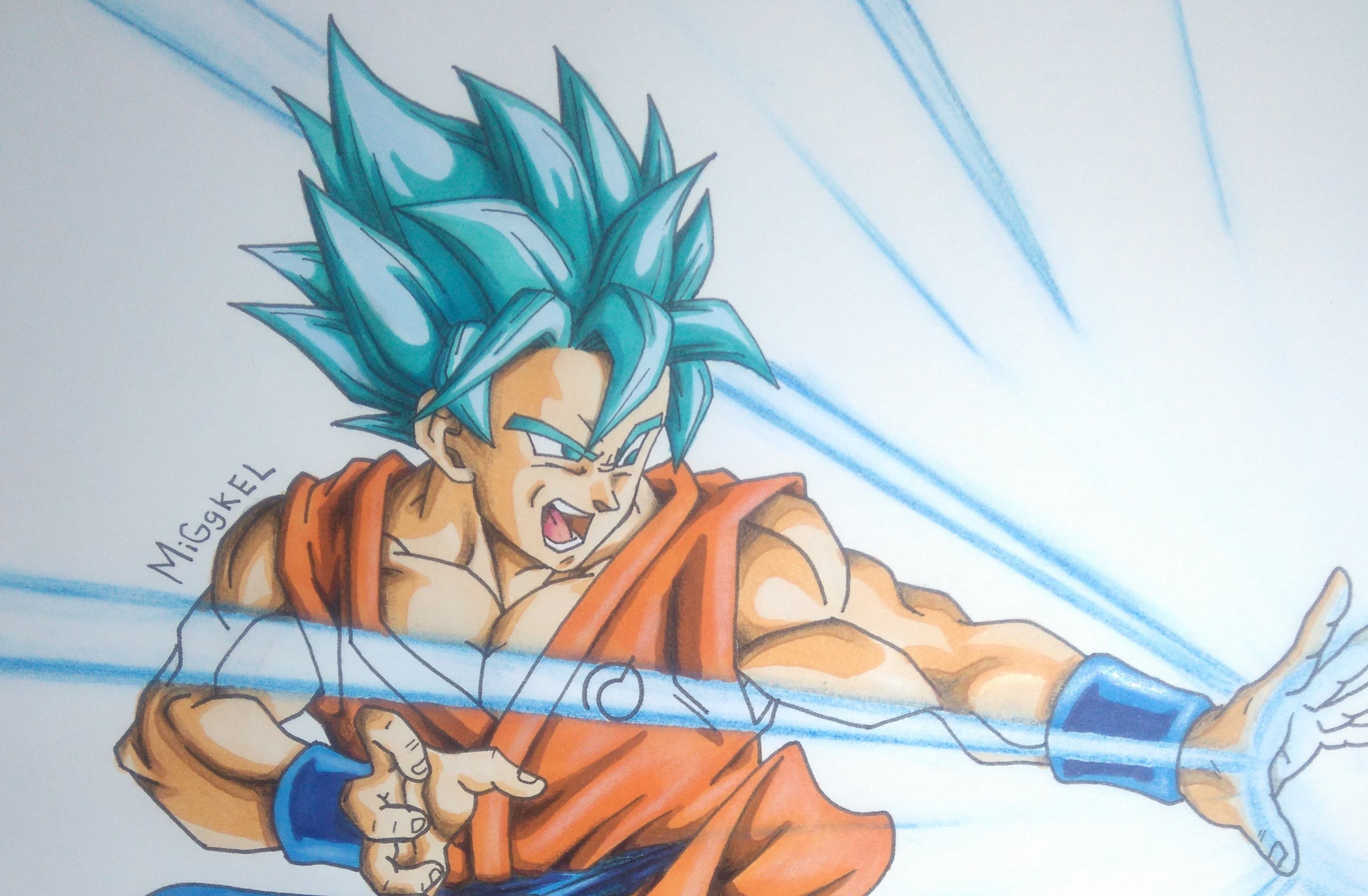 Dibujando a Goku SsgodSs (pelo azul). How to draw Goku Super saiyan god super (blue hair)