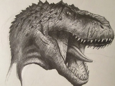 Cómo dibujar la cabeza de un dinosaurio carnívoro a lápiz paso a paso