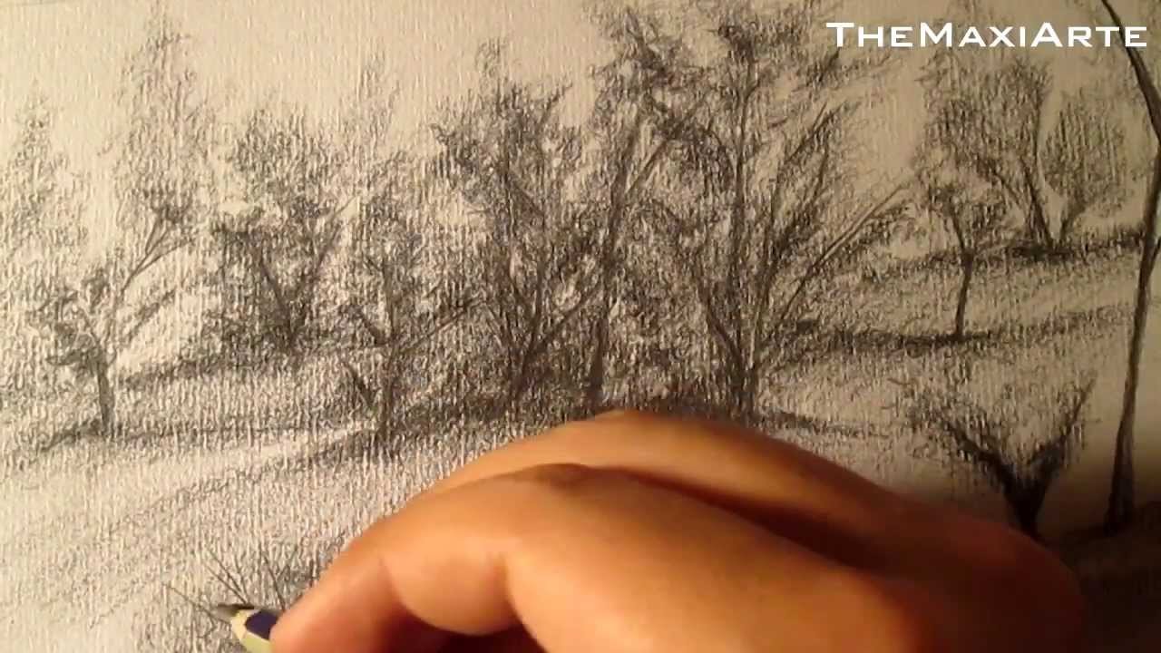 Cómo dibujar bocetos MUY SIMPLES de árboles y vegetación, paisajes HD