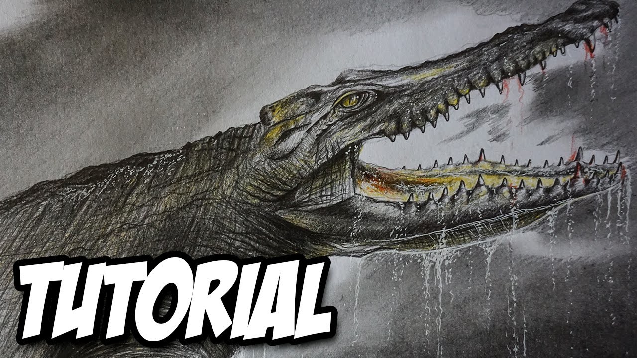 Cómo dibujar un cocodrilo prehistórico paso a paso,  dibujo de reptil a lápiz