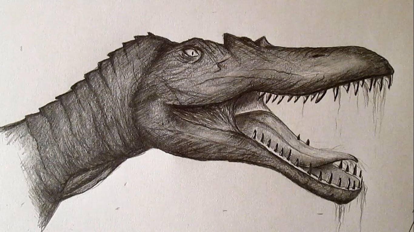 Cómo dibujar un Spinosaurus, dibujando dinosaurios paso a paso a lápiz