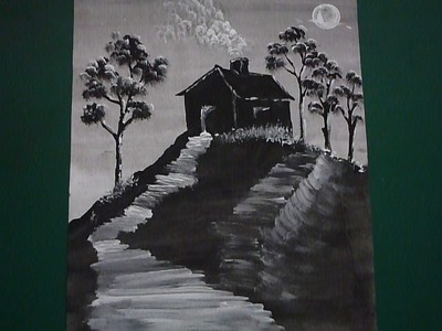 ¿ Cómo pintar con tempera una casa en un cerro de noche ?