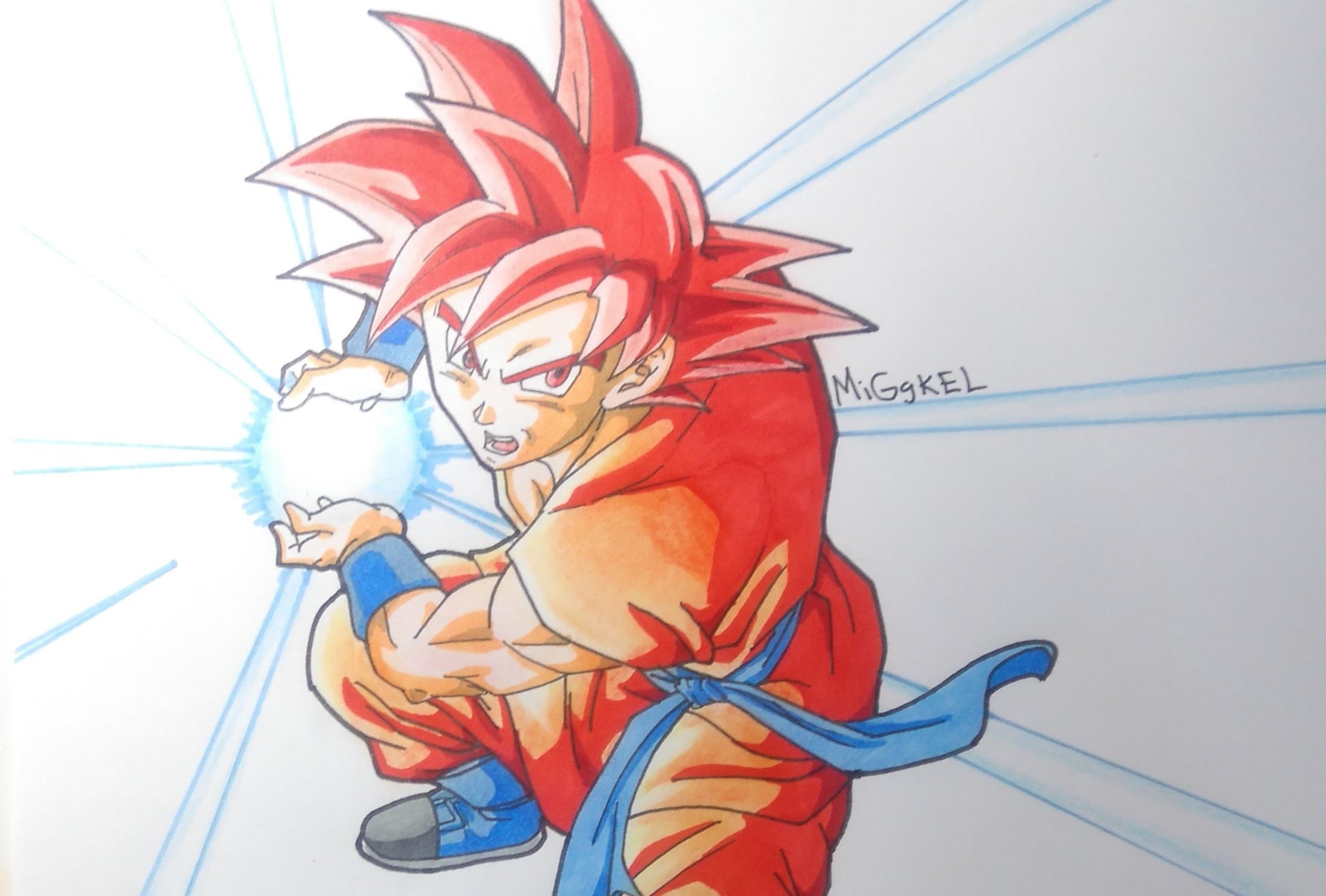 Dibujando a Goku Super saiyan god kame hame ha. Drawing Goku Super saiyan god kame hame ha