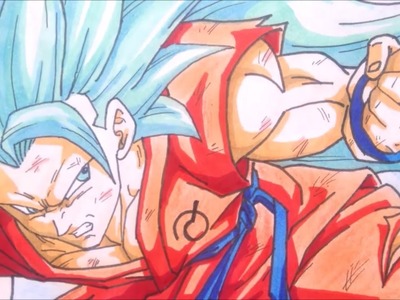 Dibujando a Goku vs Vegeta SSj god ssj fase 3. Drawing Goku vs Vegeta SSj god SSj blue