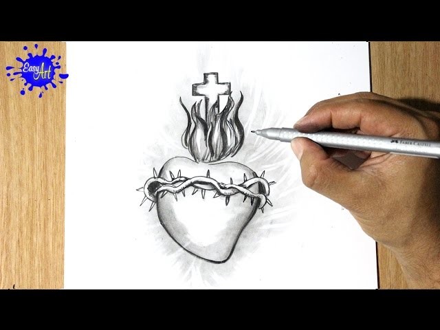 Como Dibujar un corazon - How to draw a heart -  Dibujando el corazon de jesus