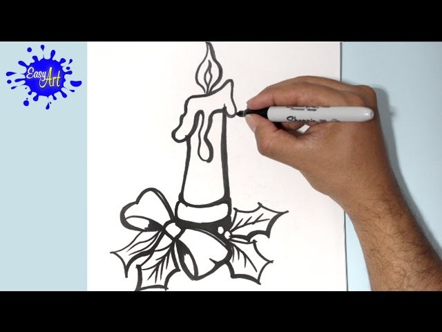 Como dibujar una vela navidad,how to draw  candle chrismas