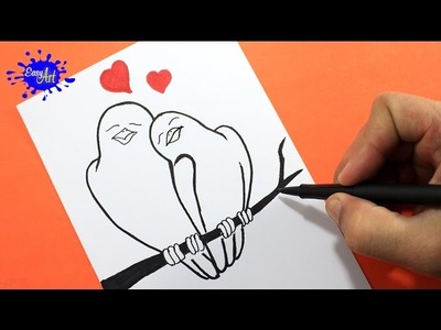 Como dibujar pájaros enamorados. how to draw birds in love.Como hacer una tarjeta