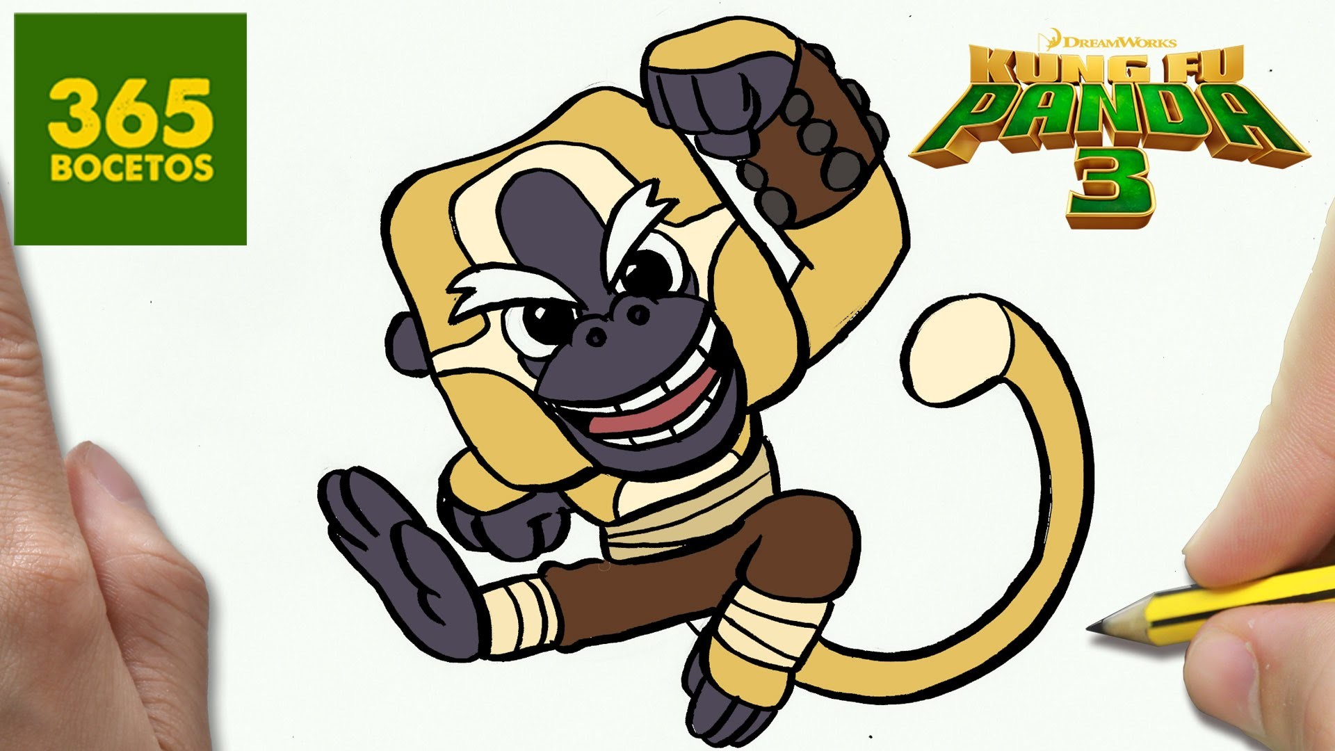 COMO DIBUJAR SIMIO DE KUNG FU PANDA 3 KAWAII PASO A PASO - Dibujos kawaii faciles - draw Monkey