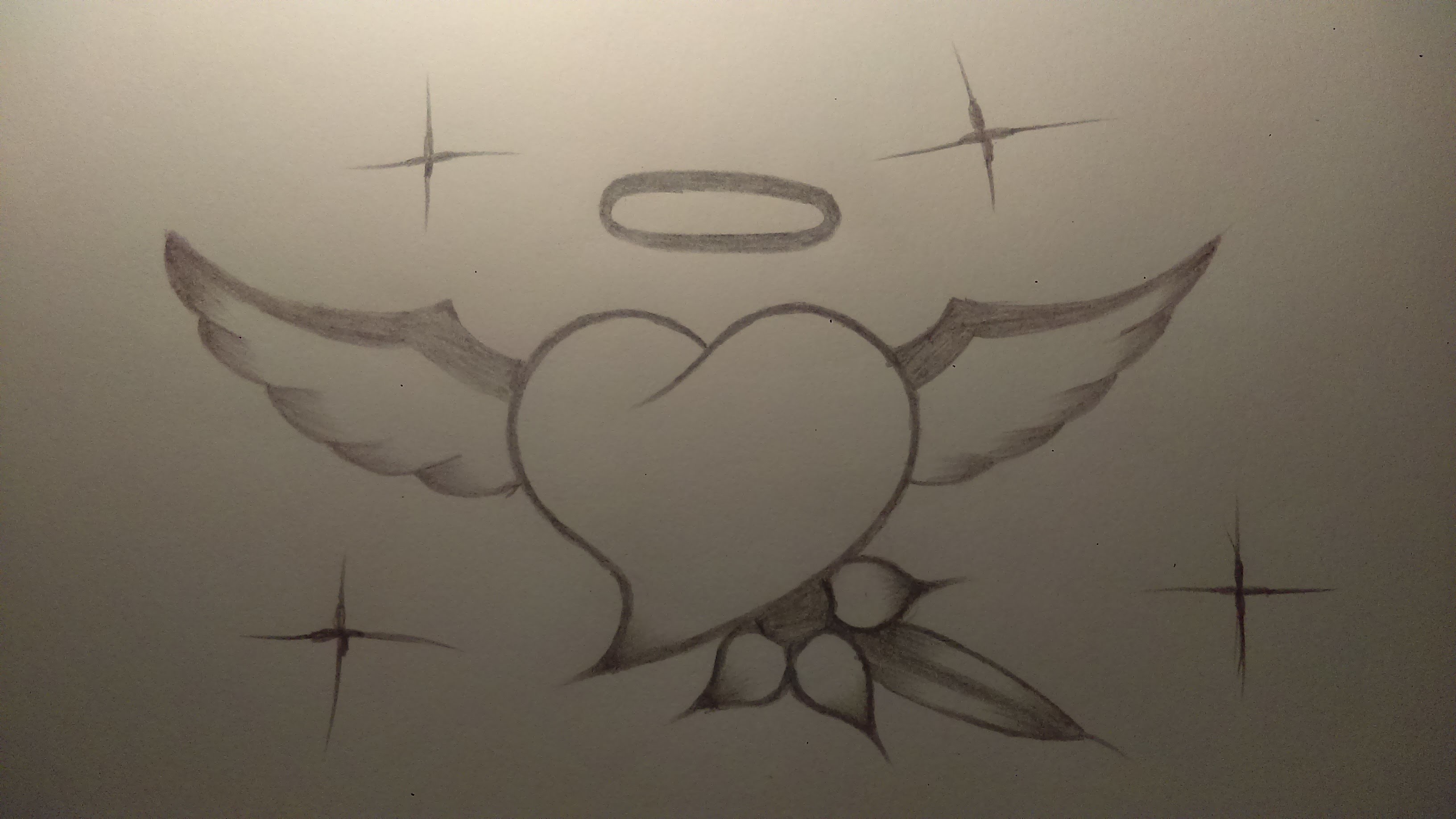 Como dibujar un corazon con alas profesinalmente con un solo lapiz