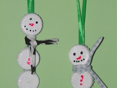 Decoración navideña - Muñeco de nieve reciclando tapas de botellines