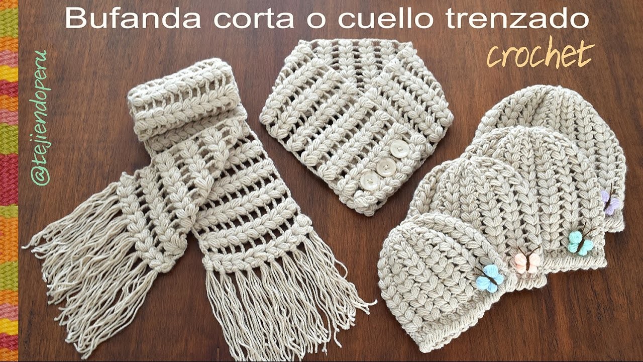 Bufanda corta o cuello trenzado tejido a crochet (a juego con los gorros!)