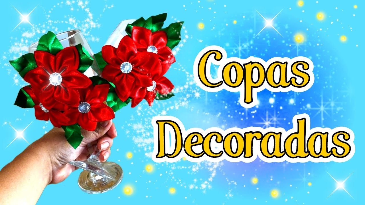Copa decorada con Flores de tela para Navidad DIY Copas Navideñas