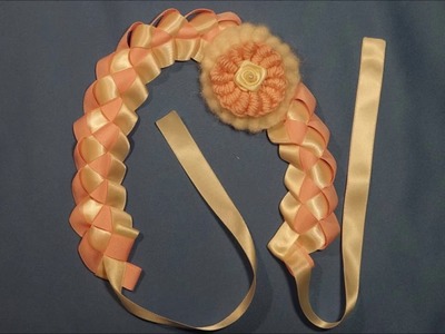 Diadema de listón con flor a crochet. ribbon head band