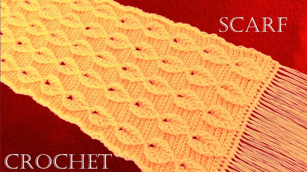 Como tejer a Crochet o Ganchillo bufanda chalina en punto de hojas en relieve
