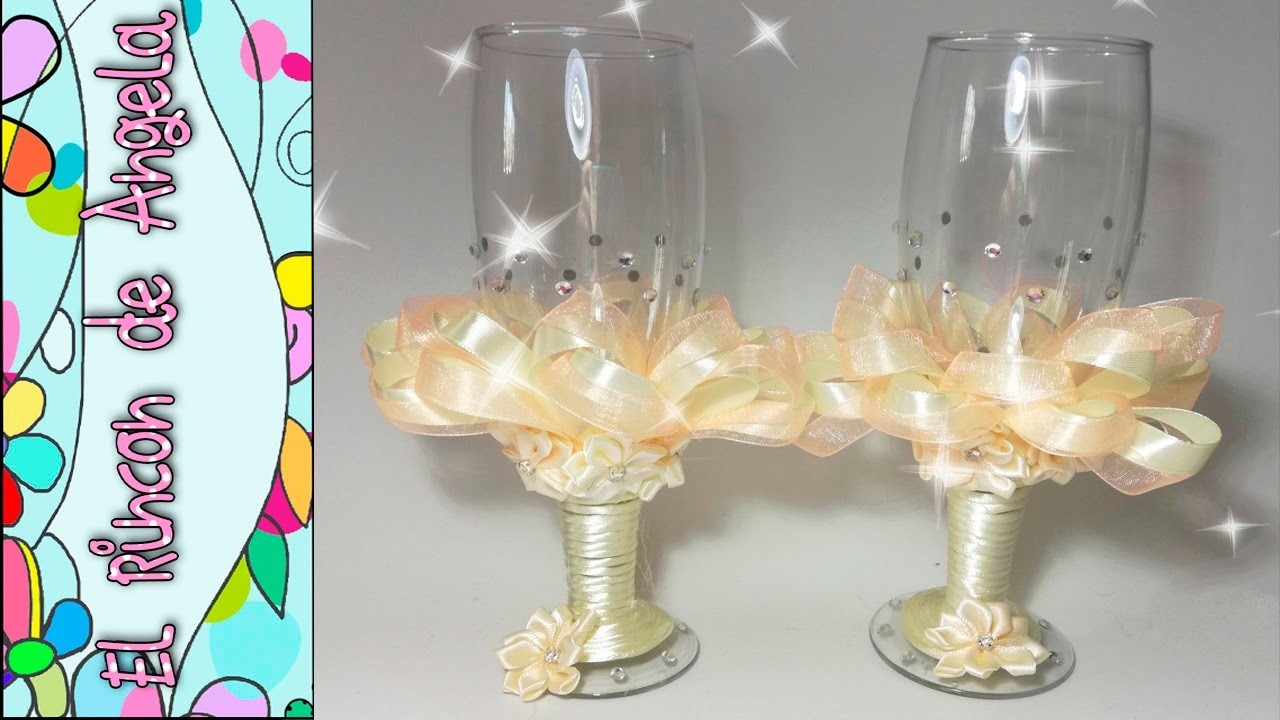 DIY Como decorar copas de bodas  Copas para novios