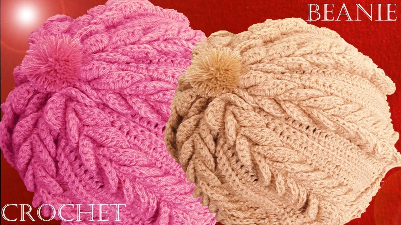 Como tejer a Crochet o Ganchillo gorro boina en punto de hojas dobles en relieve