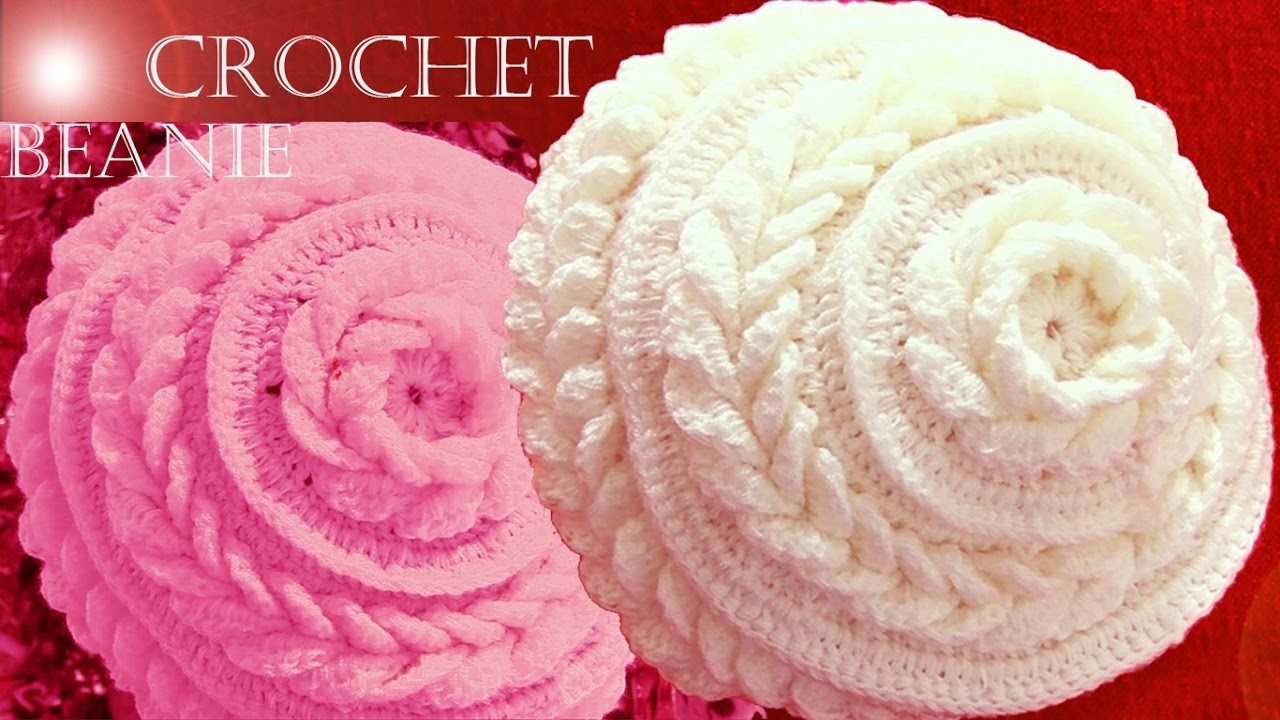 Gorro boina tejido en punto de flor con hojas dobles a Crochet o Ganchillo