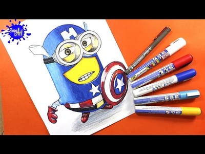 Como dibujar a los minions capitan america l  how to draw minions l Avengers