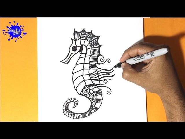 Como dibujar un caballo de mar - How to draw a sea horse - Buscando a nemo