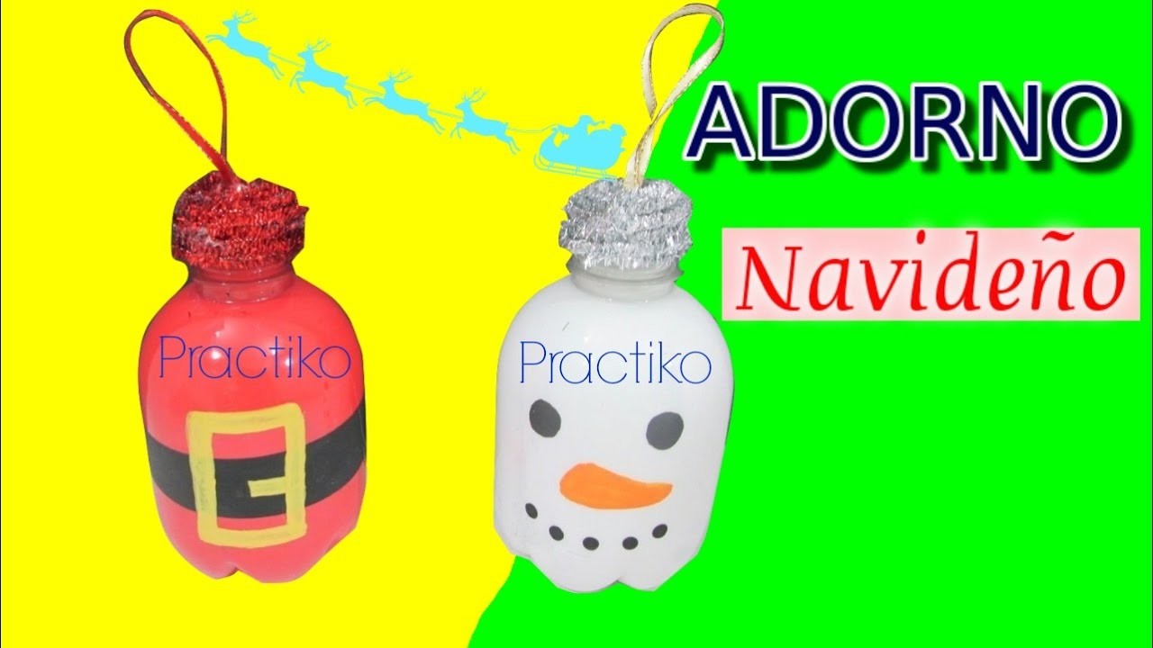 Manualidad botellas navideñas de plástico reciclado para árbol de Navidad- Practiko