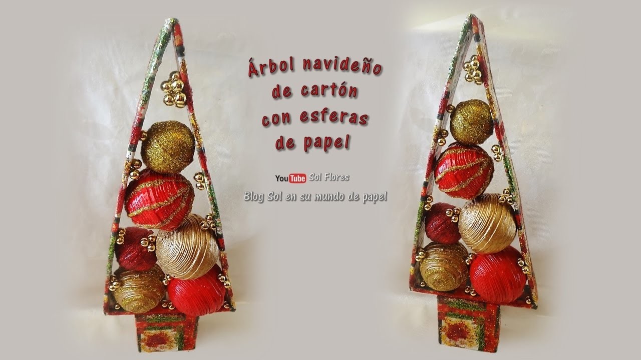 Árbol navideño de cartón con esferas de papel - Christmas cardboard tree with paper spheres