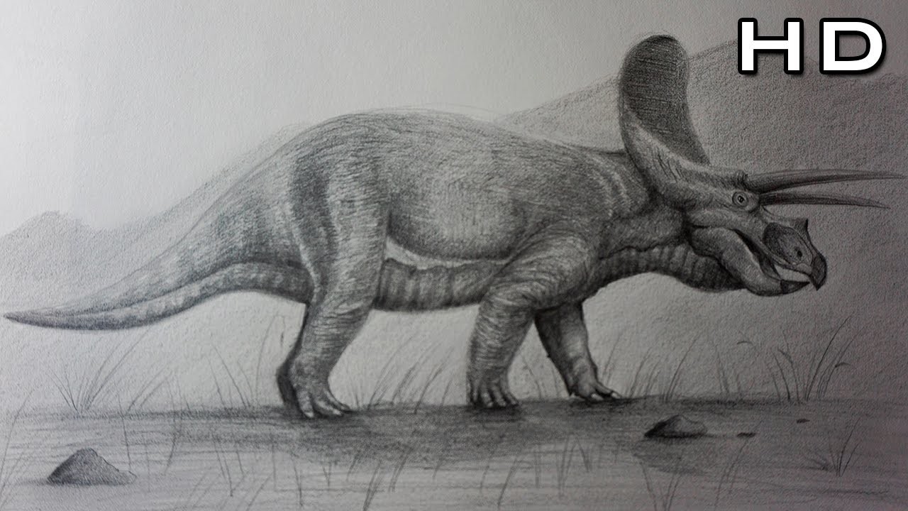 Cómo Dibujar un Triceratops Realista a Lápiz Paso a Paso - Cómo Dibujar Dinosaurios