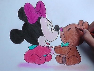 Dibujando Bebe Minnie y peluche (Mickey mouse) - Drawing Baby Minnie and Teddy