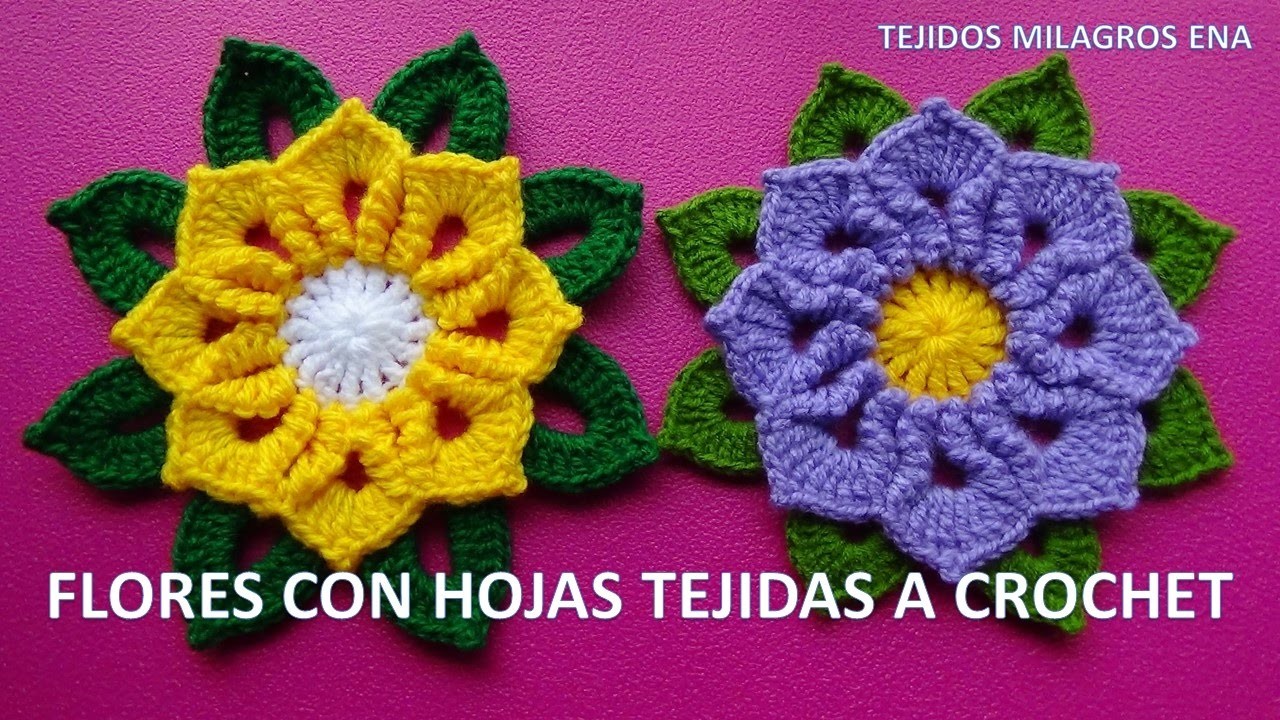 Flores Tejidas a Crochet o Ganchillo paso a paso con Hojas para Caminos de Mesa
