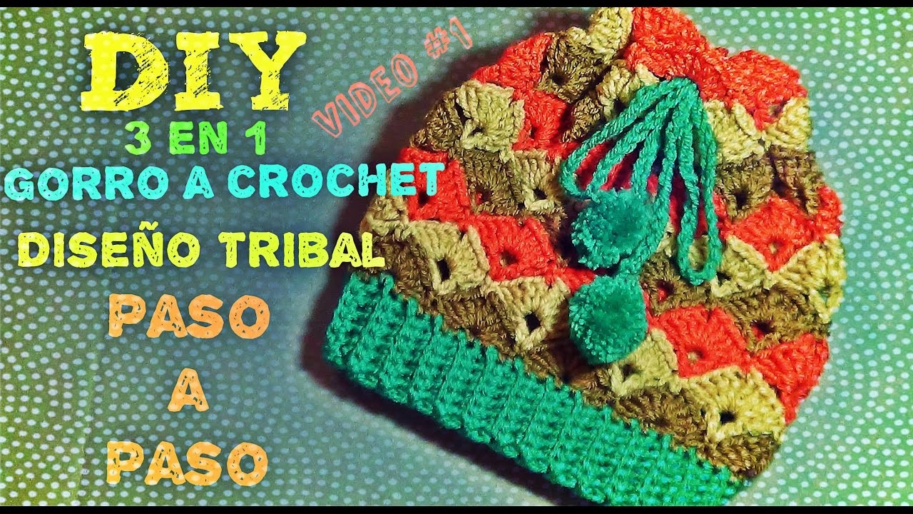 Gorro Tejido a Crochet  Diseño Tribal - 3 en 1 - Aprende a Tejerlo