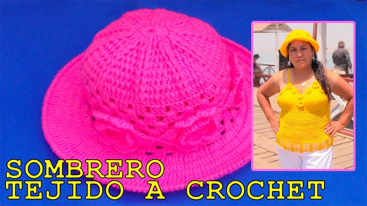 Sombrero tejido a crochet con aplicaciones de rosas - paso a paso