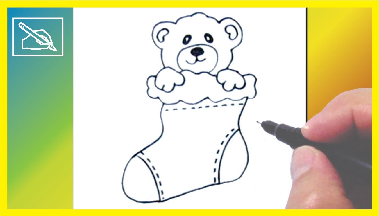 Cómo Dibujar un Osito En Calcetín De Navidad - Drawing a teddy Bear In Sock
