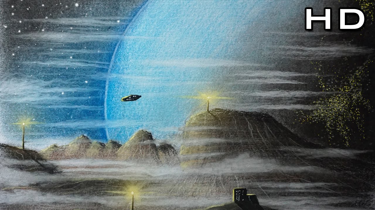 Dibujando un Paisaje Planetario con Lápices Pastel - Versión Rápida