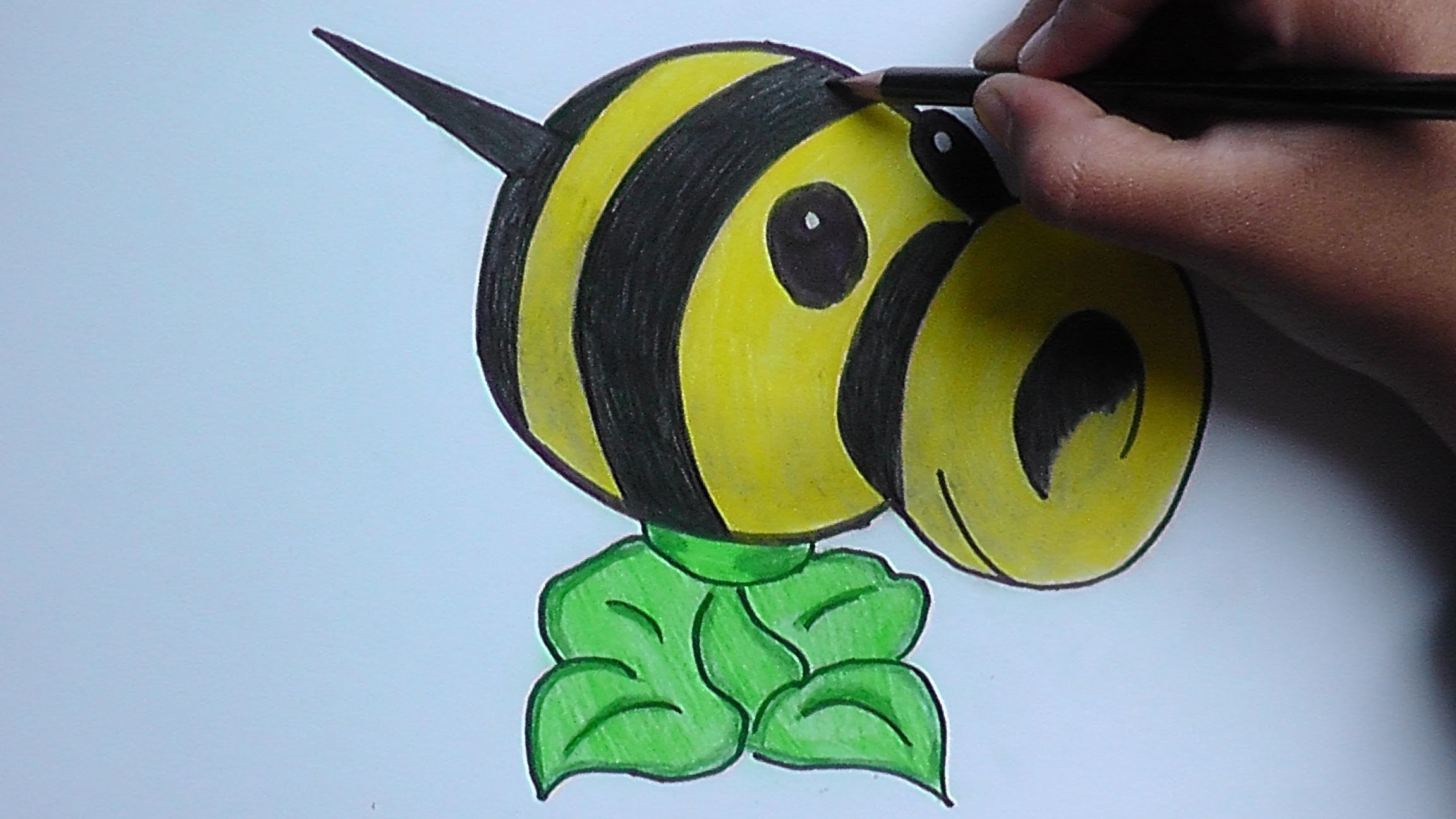 Dibujando y pintando a Lanza abejas (Plantas vs Zombies) - Drawing and painting to launch bees