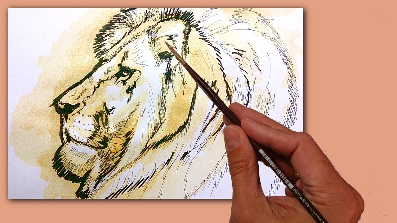 Pintar un León con Café y ejercicios de calentamientos antes de dibujar, tecnicas de dibujo