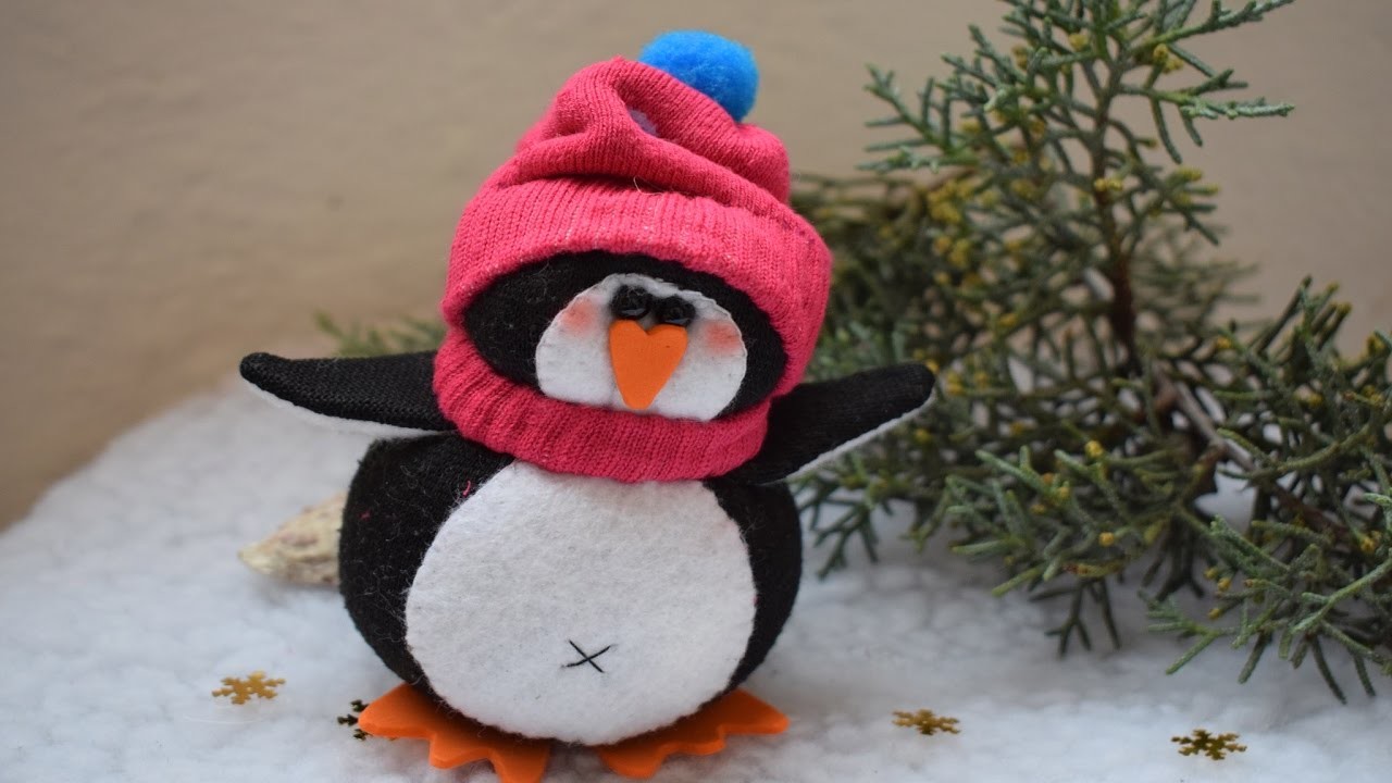 DIY pingüino calcetín