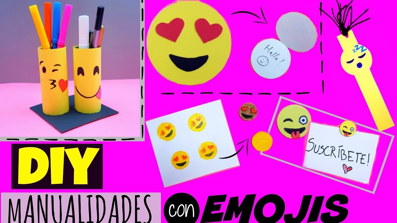 5 Manualidades con EMOJIS - DIY Mini Libreta Emoji, Portalápices, Sello Emoji,  Marcador de libros
