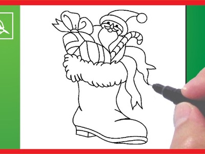 Cómo Dibujar una Bota de Navidad - Drawing a Christmas Boot