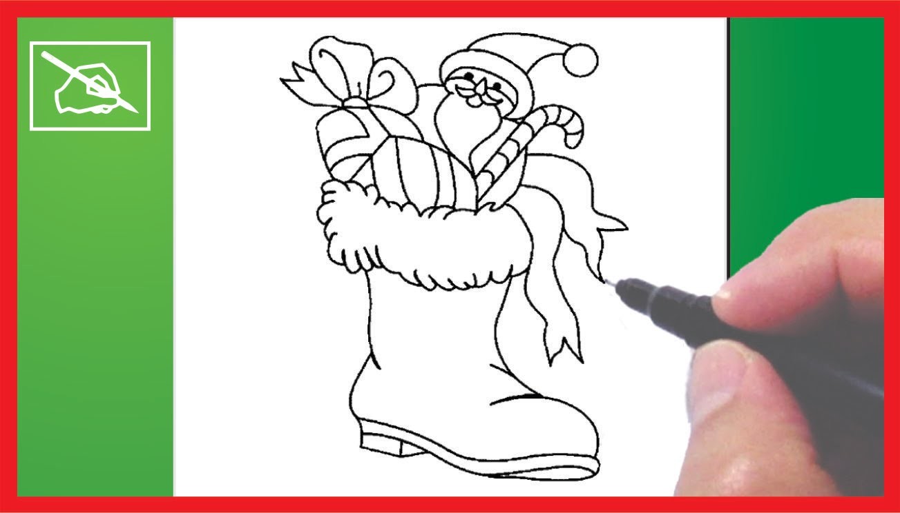 Cómo Dibujar una Bota de Navidad - Drawing a Christmas Boot