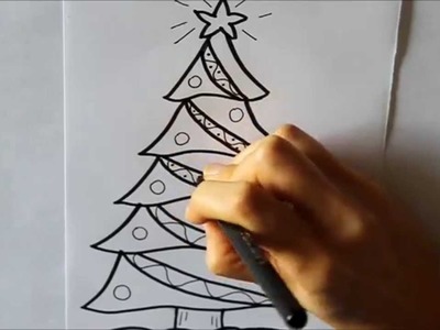 Cómo dibujar un Árbol de Navidad Decorado Dibuja Conmigo Dibujos de Navidad