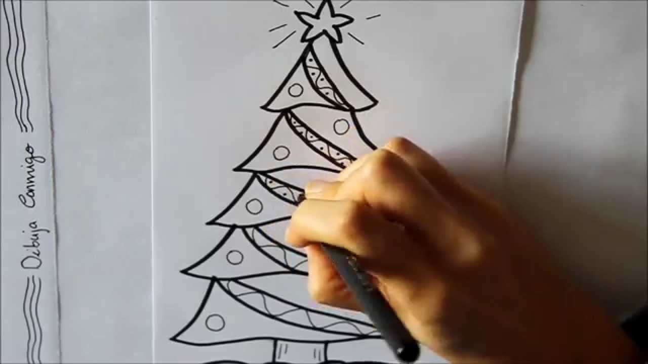 Cómo dibujar un Árbol de Navidad Decorado Dibuja Conmigo Dibujos de Navidad