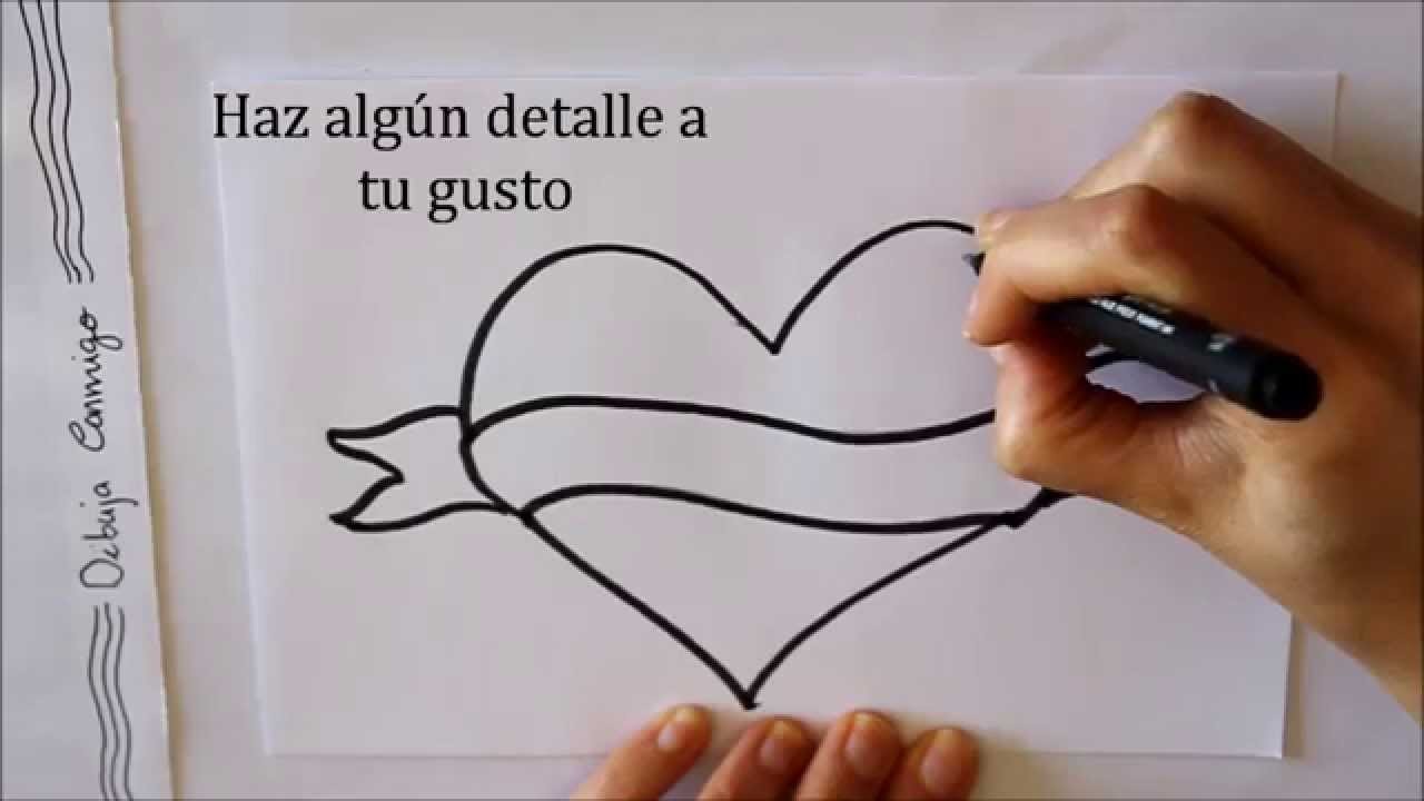 Cómo dibujar un Corazón con Letrero Dibuja Conmigo Dibujos de Amor