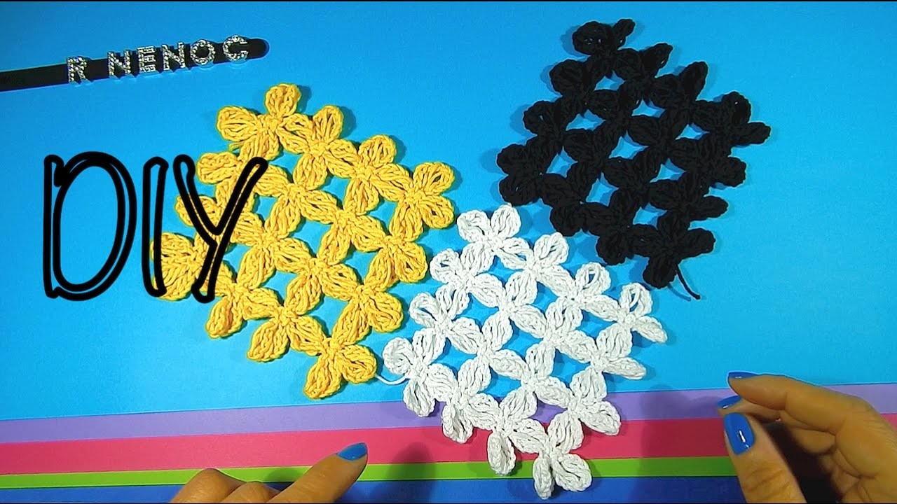 Como tejer puntada y cuadro flor punto alargado ganchillo, crochet square flowers design DIY