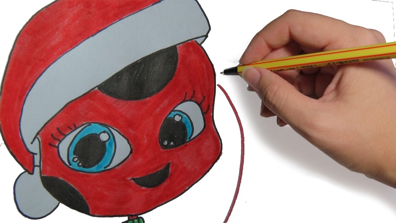COMO DIBUJAR A TIKKI DE LADYBUG EN NAVIDAD: Dibujos de Navidad faciles paso a paso a color