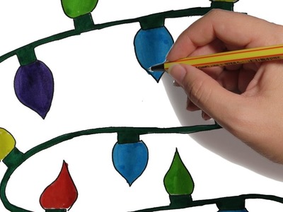 COMO DIBUJAR LUCES NAVIDEÑAS PASO A PASO FACIL: Dibujos de navidad a color