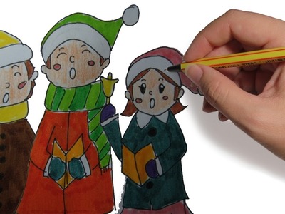 COMO DIBUJAR NIÑOS CANTANDO VILLANCICOS EN NAVIDAD: Dibujos a color para niños